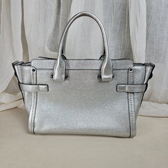 Rare Coach Swagger Metallic Silver Leather Bag | Structured Satchel + Crossbody - Picture 2 of 16
